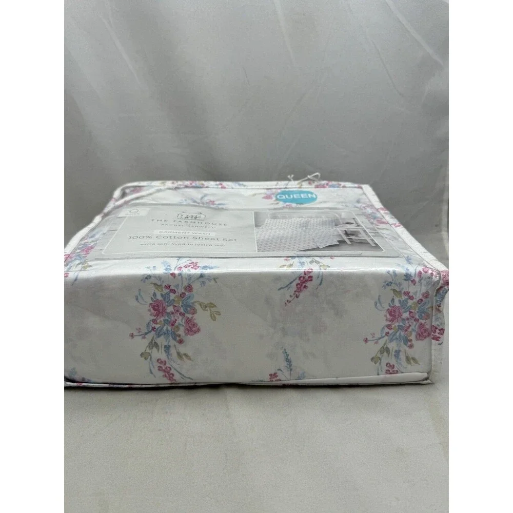 The Farmhouse by Rachel Ashwell Shabby Chic Blue Pink Floral Sheet Set Queen